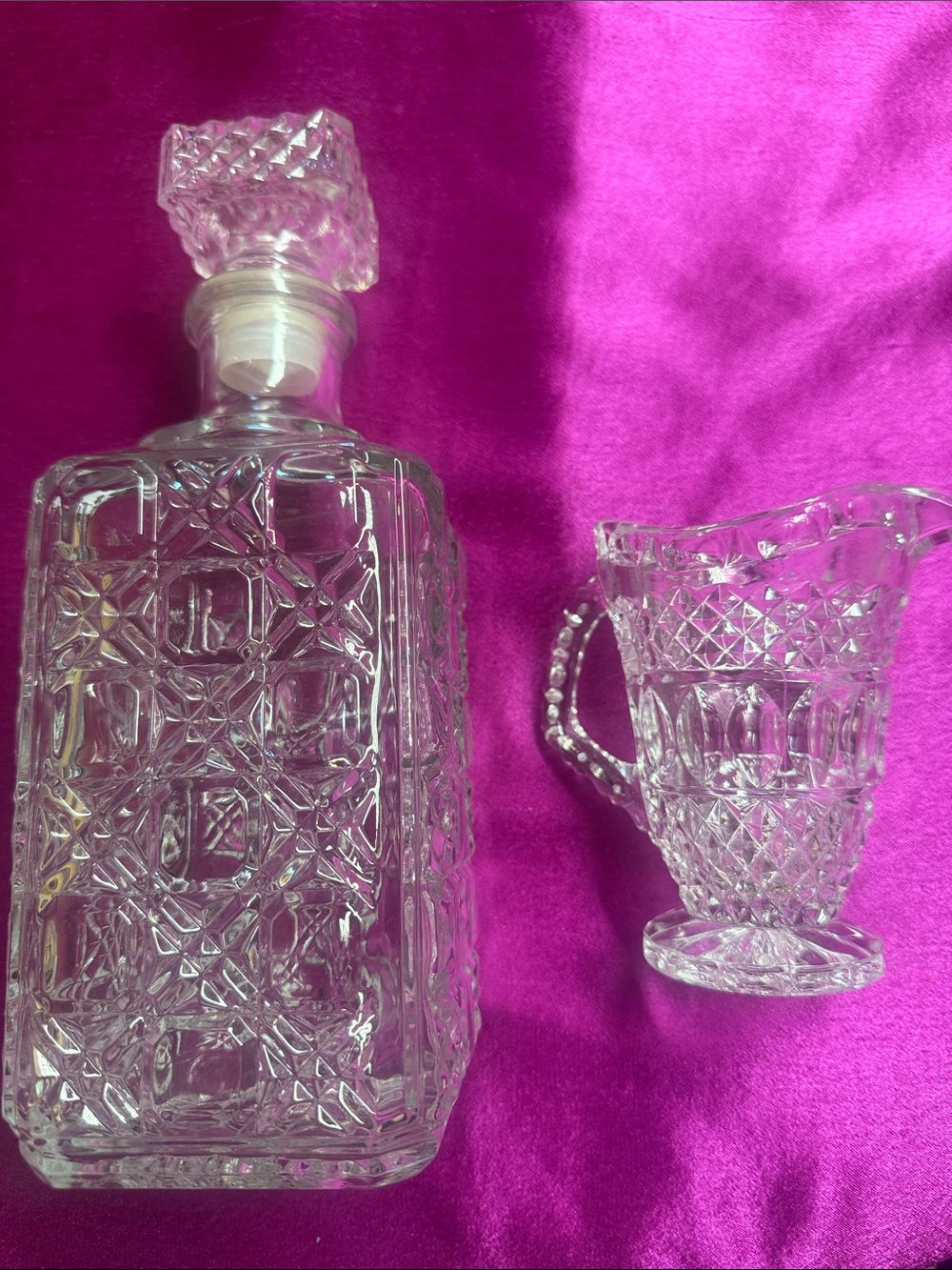 Clear Cut crystal Glass Decanter and Creamer Set - Elegant Clear Glass